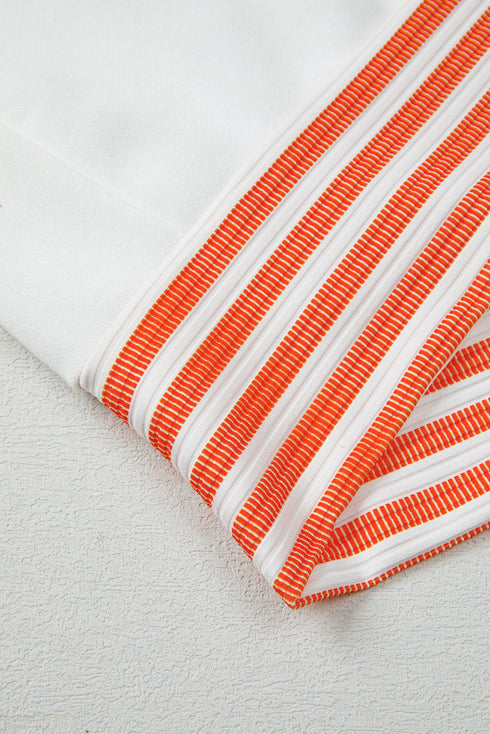 Chevron V Neck Drop Shoulder Striped Sleeve Colorblock Rib Hem Long Sleeve Top